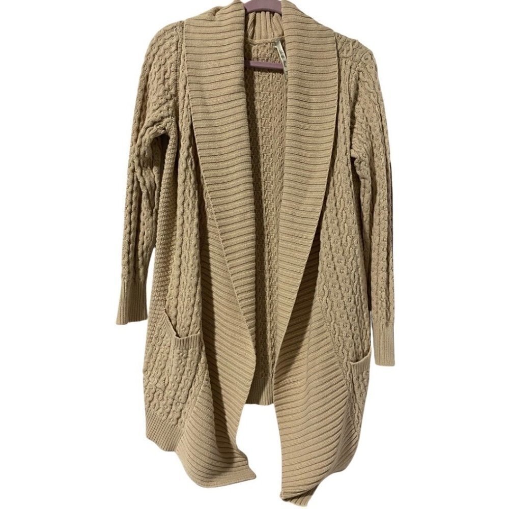 Women’s Cardigan/Sweater Size L Beige,  warm,  above knee cable knit design